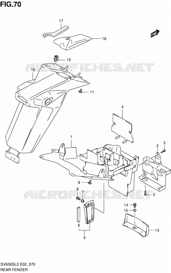 GARDE BOUE ARRIERE (SV650SL2 E02) Suzuki MOTO 650 SV 2012  SV650SAL2(E24)