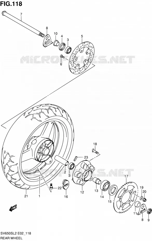 ROUE ARRIERE (SV650SL2 E02) Suzuki MOTO 650 SV 2012  SV650SAL2(E24)