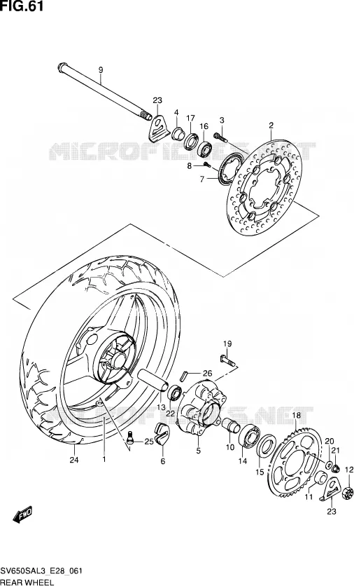 ROUE ARRIERE Suzuki MOTO 650 SV-S 2013  SV650SA L3 (E03,E28,E33)