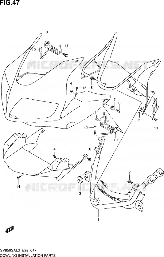 SUPPORTS / FIXATIONS CARENAGES Suzuki MOTO 650 SV-S 2013  SV650SA L3 (E03,E28,E33)