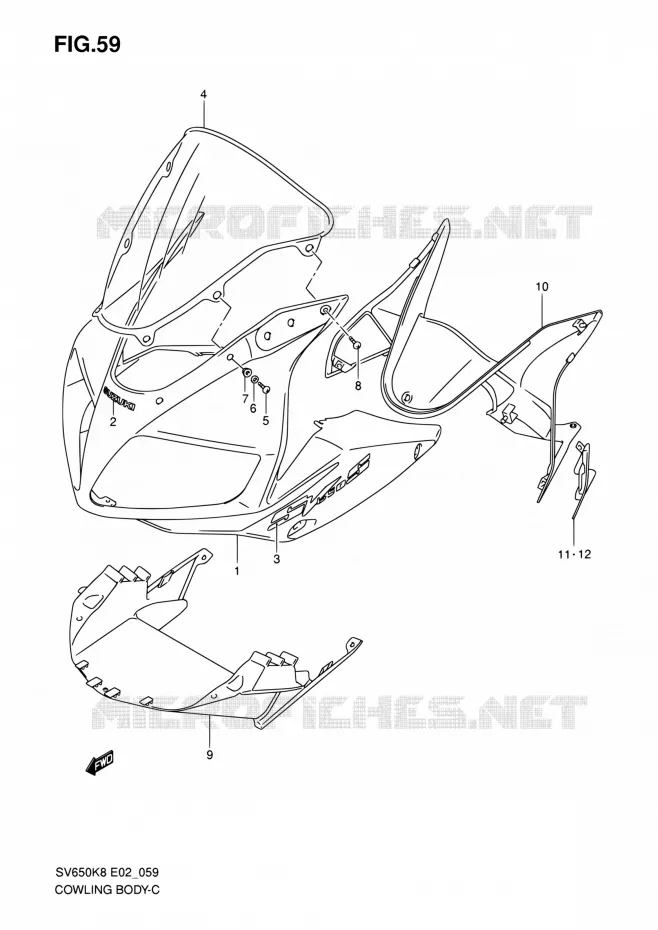CARENAGES - ETIQUETTES (MODEL K8 WITH COWLING) Suzuki MOTO 650 SV 2008  SV650SUK8(E19)