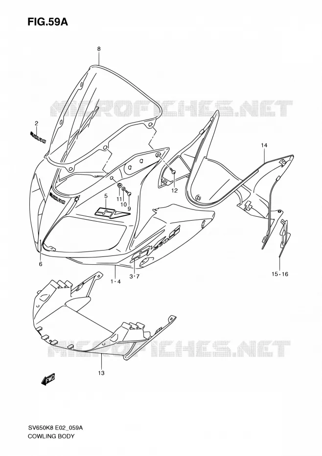 CARENAGES - ETIQUETTES (MODEL K9 WITH COWLING) Suzuki MOTO 650 SV-S 2009  SV650SUK9(E19)