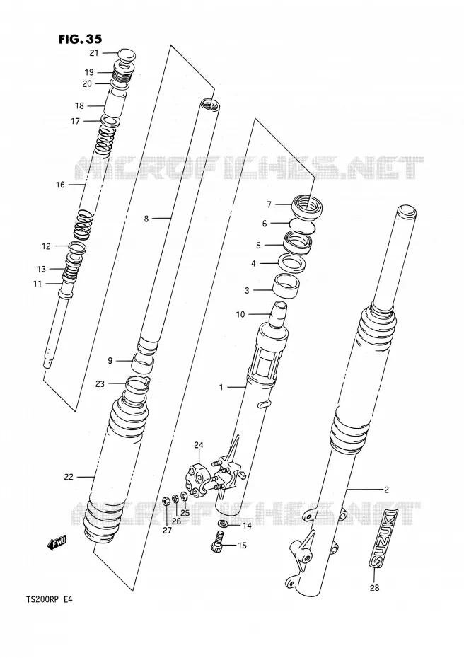 AMORTISSEUR AVANT (E24) Suzuki MOTO 200 TS-R 1992  TS200R N (E02,E04,E24)