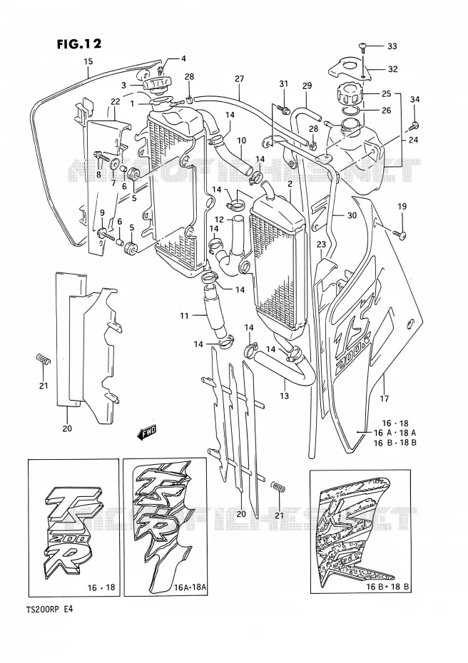 RADIATEUR Suzuki MOTO 200 TS-R 1992  TS200R N (E02,E04,E24)