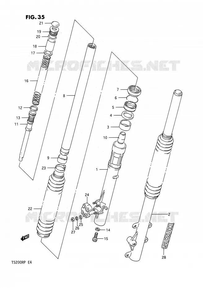 AMORTISSEUR AVANT (E24) Suzuki MOTO 200 TS-R 1993  TS200R P (E04,E24)