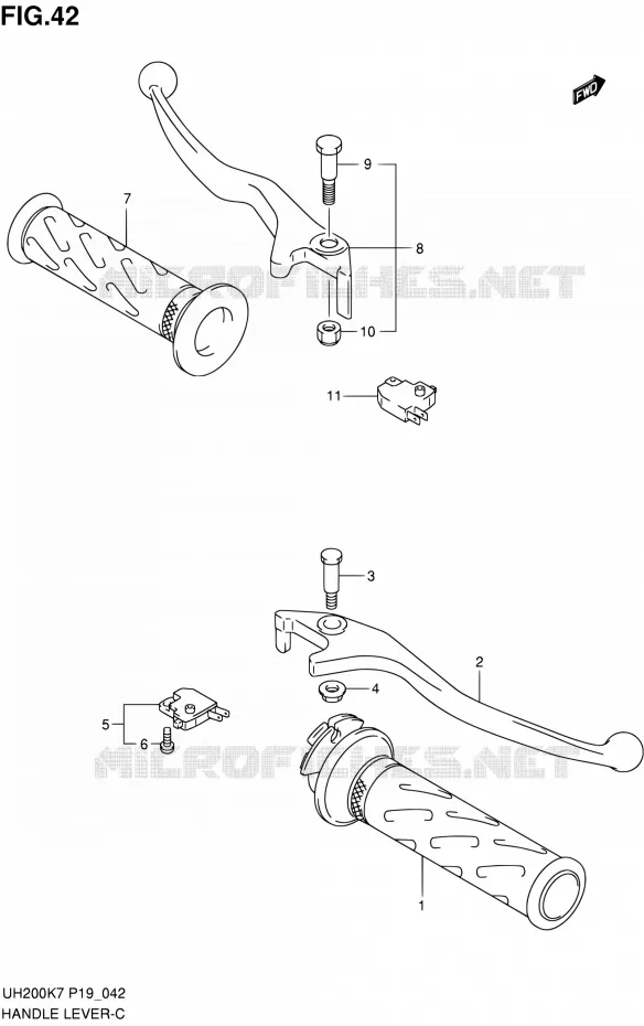 ENSEMBLE LEVIERS - POIGNEES Suzuki SCOOTER 200 BURGMAN 2010  UH200L0(E02)