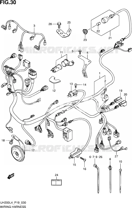 FAISCEAU ELECTRIQUE (UH200L4 P19) Suzuki SCOOTER 200 BURGMAN 2014  UH200A L4 (P19)