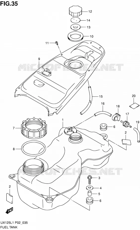 RESERVOIR D'ESSENCE Suzuki SCOOTER 125 SIXTEEN 2012  UX125L1(P19)