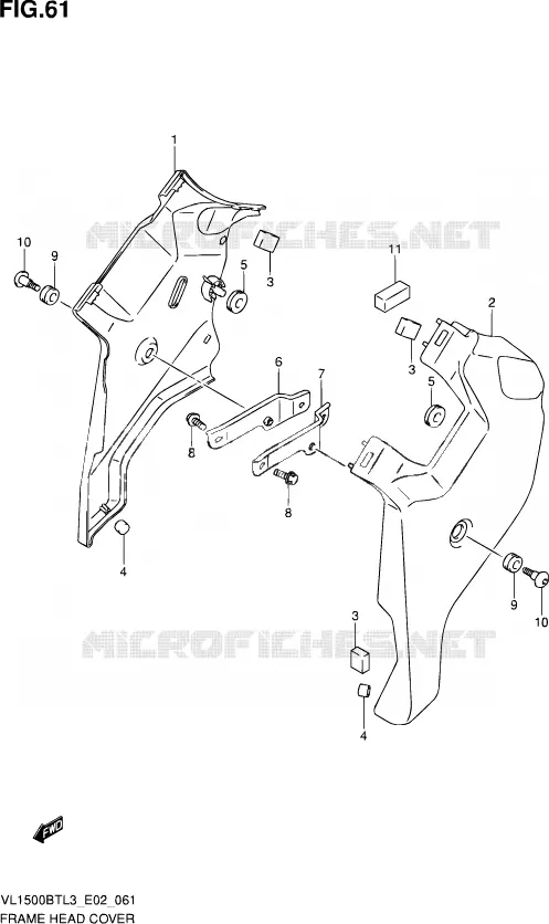 COUVERCLES DE CADRE AVANT Suzuki MOTO 1500 INTRUDER 2013  VL1500B TL3 (E19)