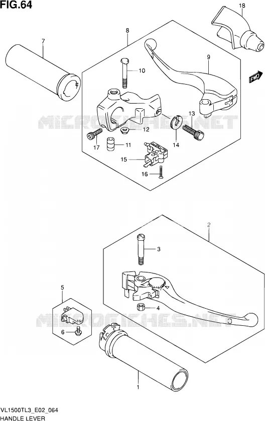 ENSEMBLE LEVIERS - POIGNEES Suzuki MOTO 1500 INTRUDER 2014  VL1500T L3 (E19)