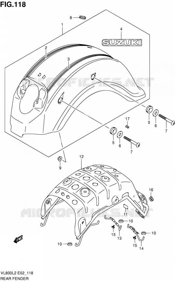 GARDE BOUE ARRIERE (VL800TL2 E24) Suzuki MOTO 800 VOLUSIA 2012  VL800L2
