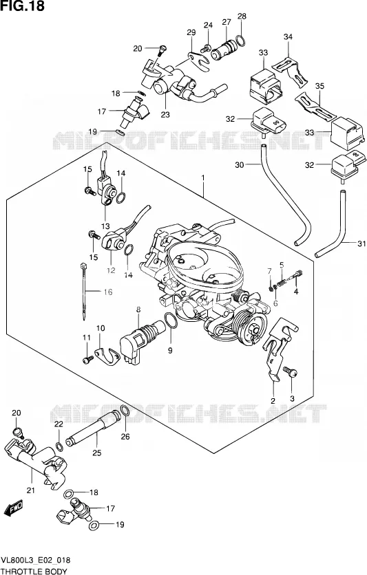 CORPS DE PAPILLON (VL800CUEL3 E19) Suzuki MOTO 800 VOLUSIA 2013  VL800 L3/VL800T L3 (E24)
