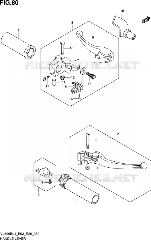 ENSEMBLE LEVIERS - POIGNEES Suzuki MOTO 800 BOULEVARD 2014  VL800B L4 (E03,E28,E33)
