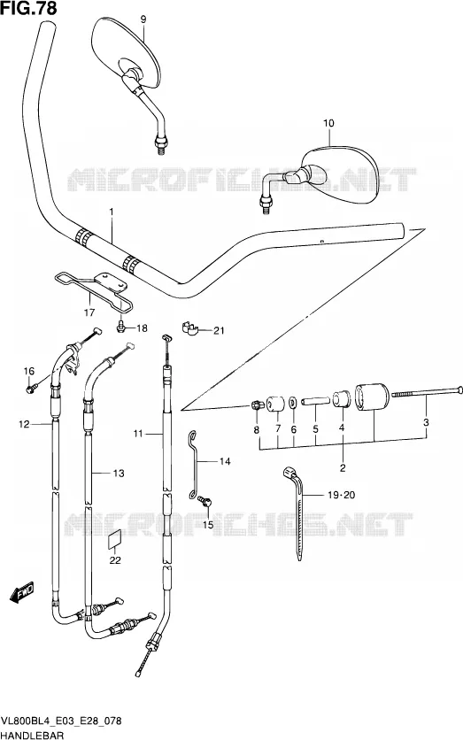 GUIDON (VL800BL4 E28) Suzuki MOTO 800 BOULEVARD 2014  VL800B L4 (E03,E28,E33)