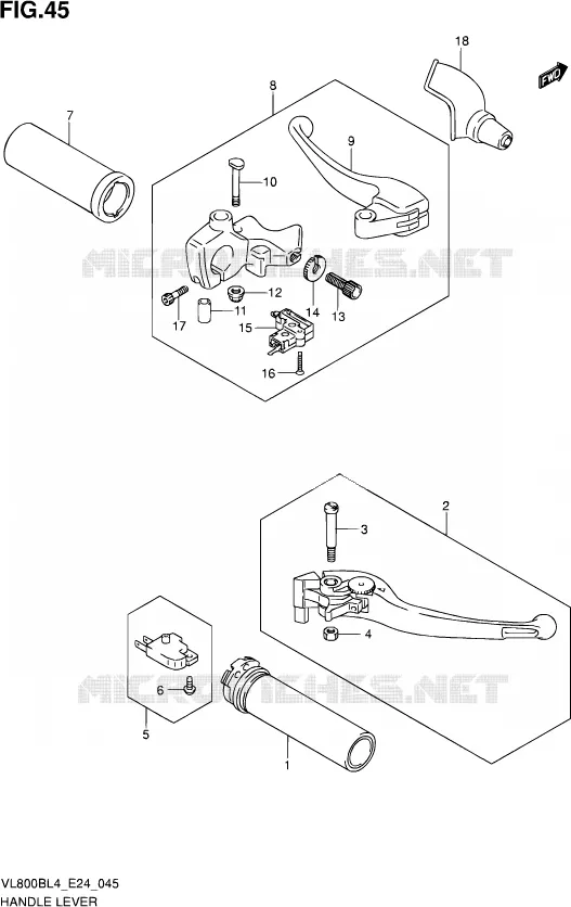 ENSEMBLE LEVIERS - POIGNEES Suzuki MOTO 800 MARAUDER 2014  VL800B L4 (E24)