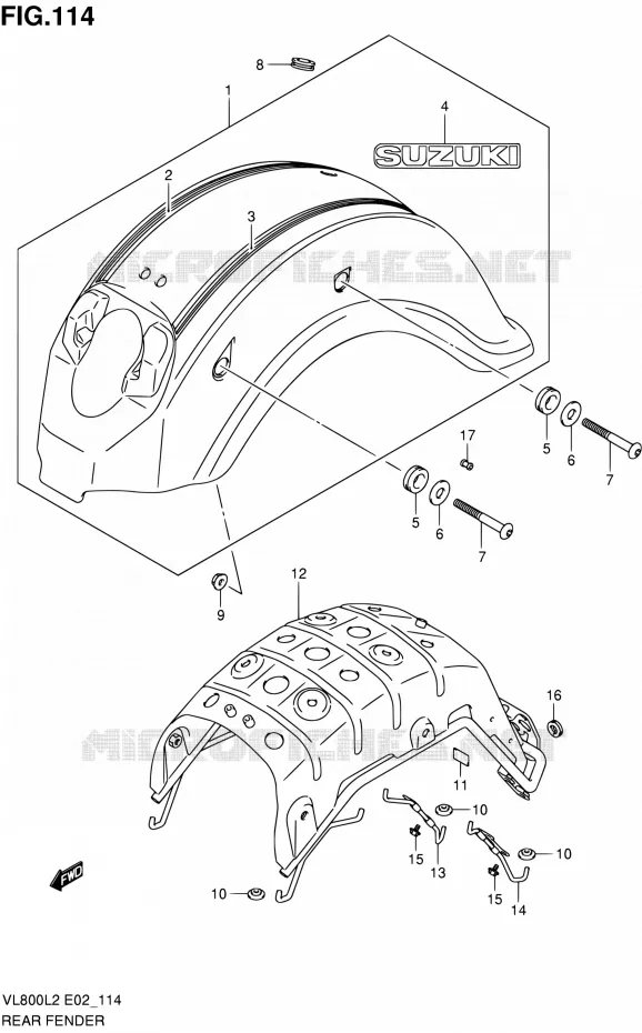 GARDE BOUE ARRIERE (VL800CL2 E02) Suzuki MOTO 800 VOLUSIA 2012  VL800CUEL2