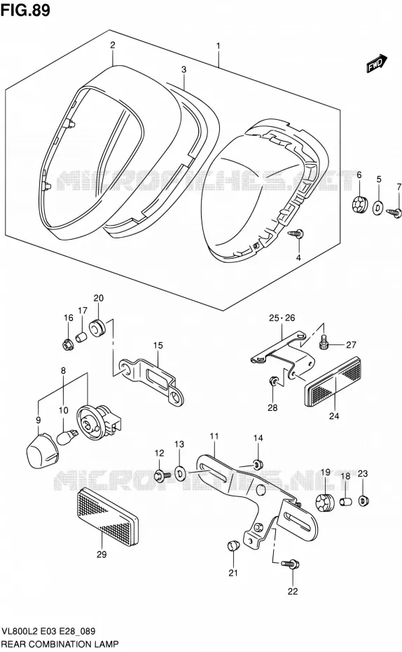 ENSEMBLE FEU ARRIERE (VL800L2 E28) Suzuki MOTO 800 VOLUSIA 2012  VL800TL2