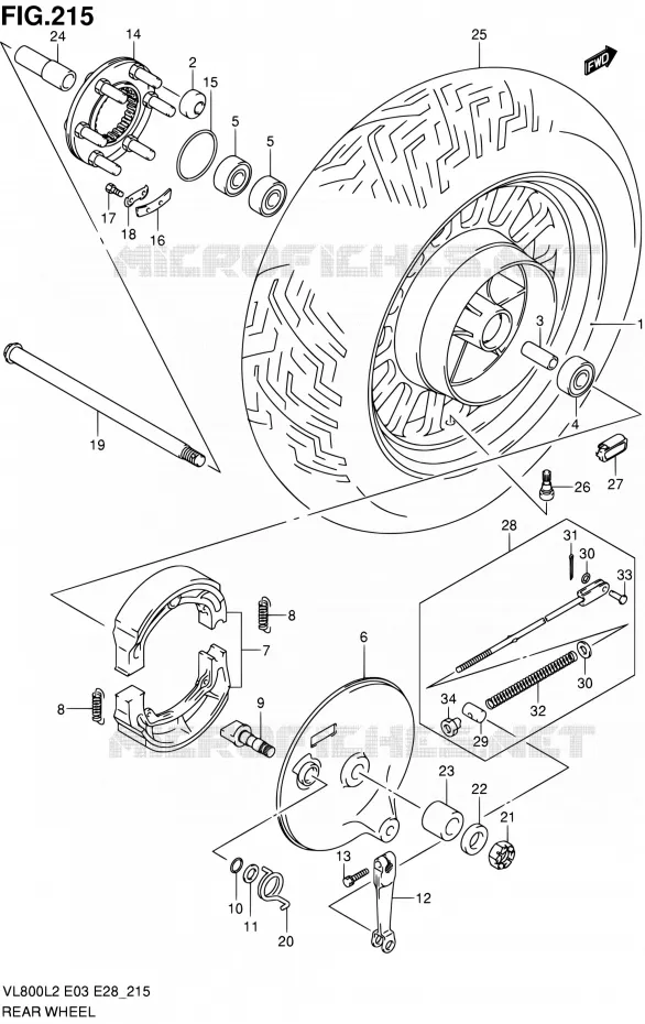 ROUE ARRIERE (VL800CL2 E03) Suzuki MOTO 800 VOLUSIA 2012  VL800TL2