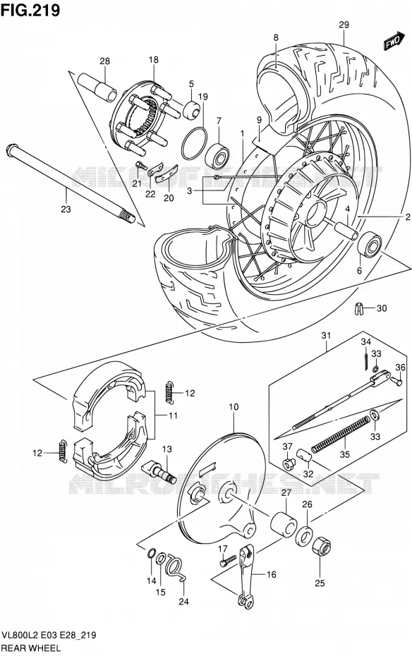 ROUE ARRIERE (VL800TL2 E28) Suzuki MOTO 800 VOLUSIA 2012  VL800TL2