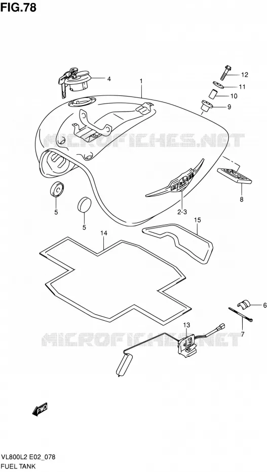 RESERVOIR D'ESSENCE (VL800CUEL2 E19) Suzuki MOTO 800 VOLUSIA 2012  VL800UEL2