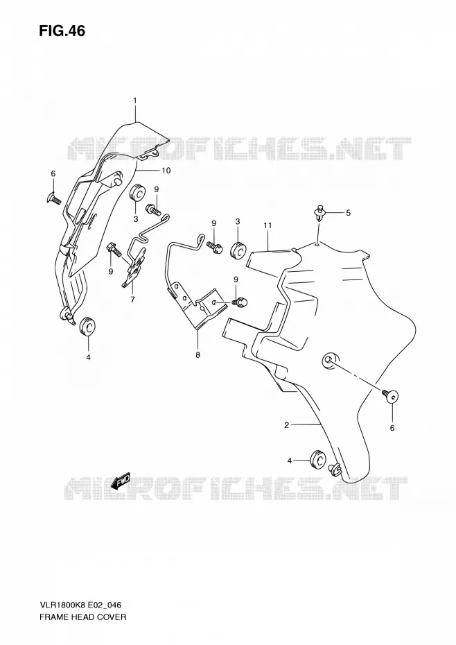 COUVERCLES DE CADRE AVANT Suzuki MOTO 1800 BOULEVARD 2008  VLR1800UFK8