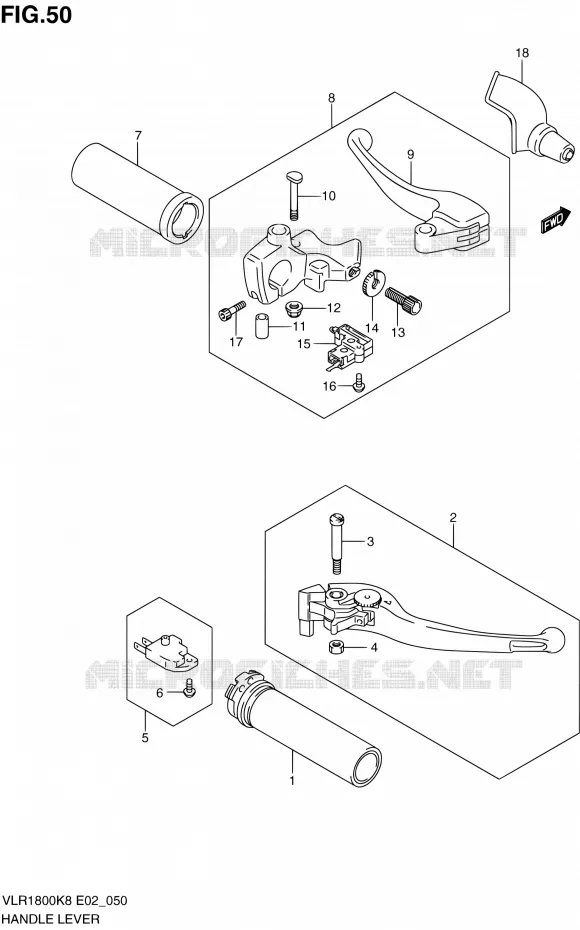 ENSEMBLE LEVIERS - POIGNEES Suzuki MOTO 1800 INTRUDER 2011  VLR1800UFK9