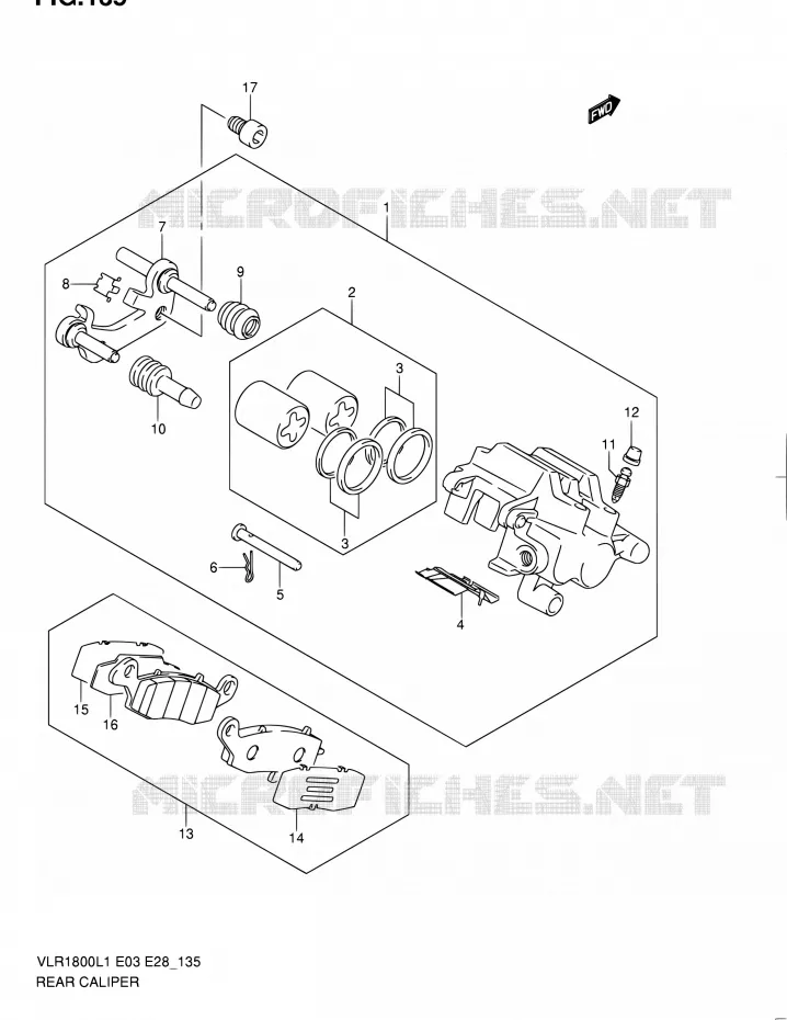 ETRIER DE FREIN ARRIERE Suzuki MOTO 1800 INTRUDER 2011  VLR1800 L1/VLR1800T L1 (E03,E28,E33)