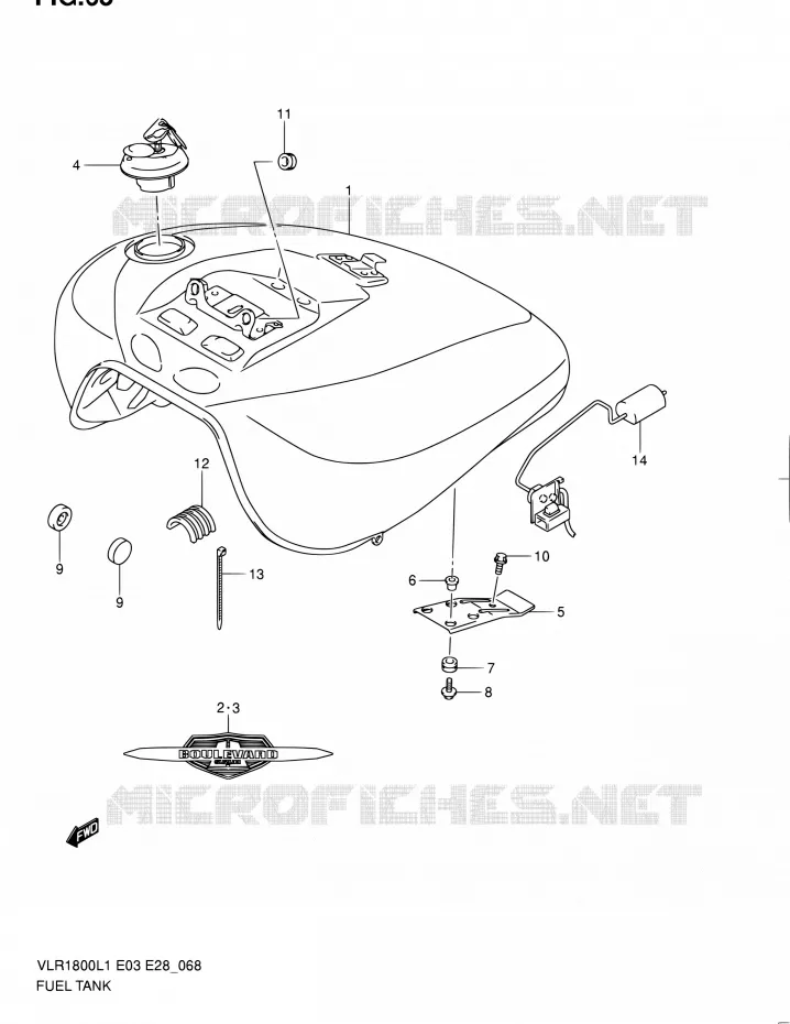 RESERVOIR D'ESSENCE (VLR1800L1 E28) Suzuki MOTO 1800 BOULEVARD 2011  VLR1800 L1/VLR1800T L1 (E03,E28,E33)