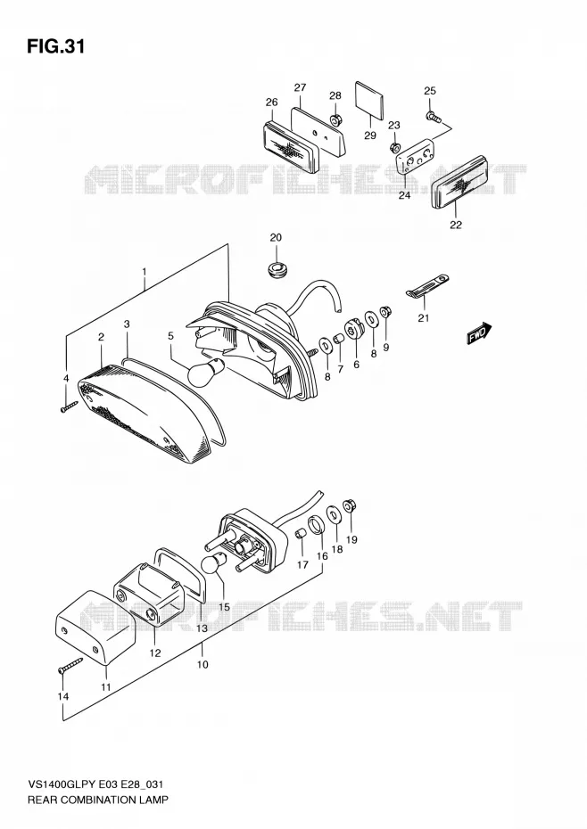 ENSEMBLE FEU ARRIERE Suzuki MOTO 1400 INTRUDER 2000  VS1400GLP Y (E03,E28,E33)