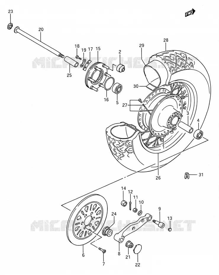 ROUE ARRIERE Suzuki MOTO 1400 INTRUDER 1990  VS1400GLP M/VS1400GLF M (E03,E28,E33)