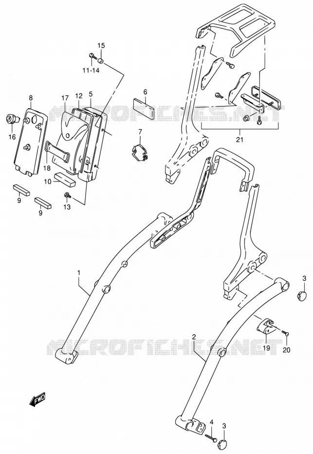 SUPPORT ARRIERE (MODELE N/P/R) Suzuki MOTO 800 INTRUDER 1993  VS800GL P (E02,E04,E17,E18,E21,E22,E25,E34,E53)