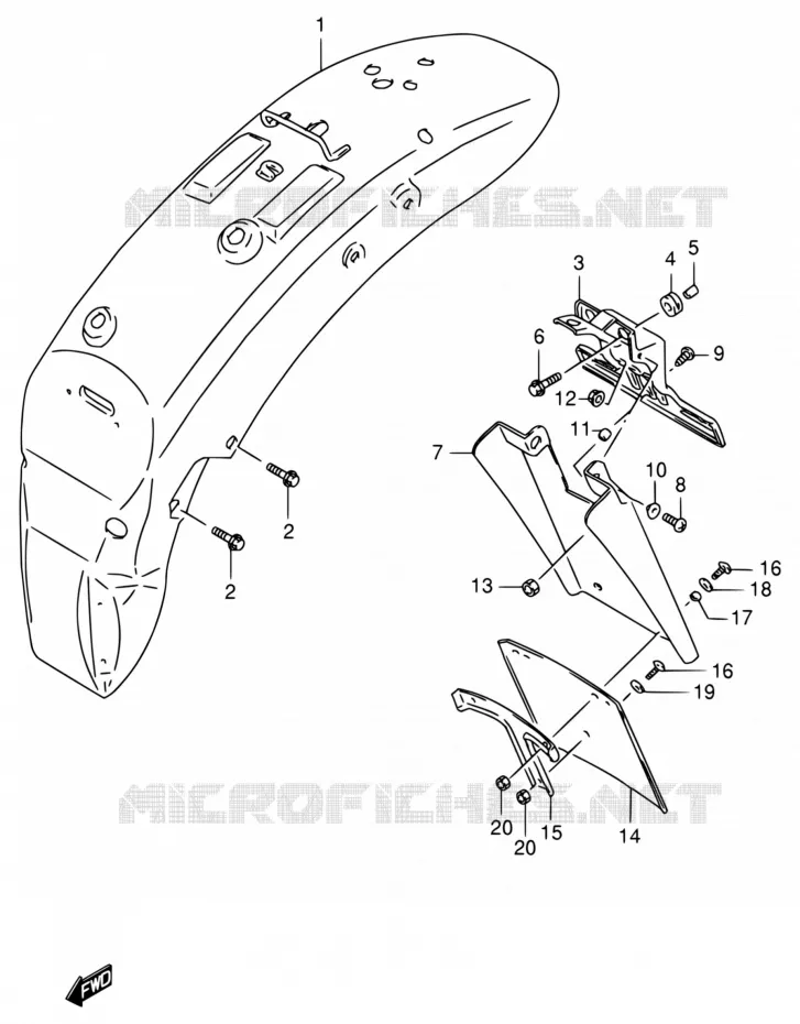 GARDE BOUE ARRIERE (MODELE N/P/R) Suzuki MOTO 800 INTRUDER 1994  VS800GL R (E02,E04,E17,E18,E21,E22,E25,E34,E53)