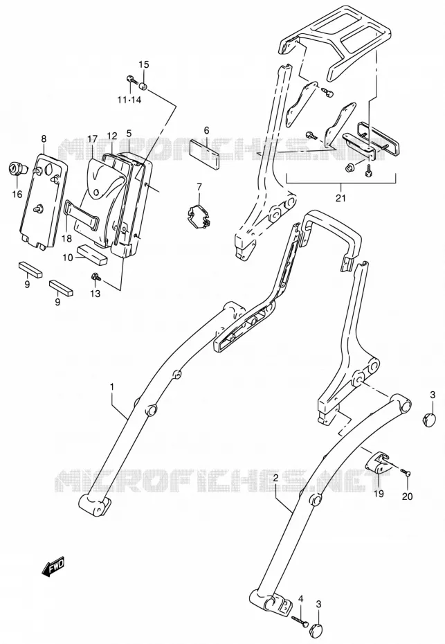 SUPPORT ARRIERE (MODELE N/P/R) Suzuki MOTO 800 INTRUDER 1994  VS800GL R (E02,E04,E17,E18,E21,E22,E25,E34,E53)
