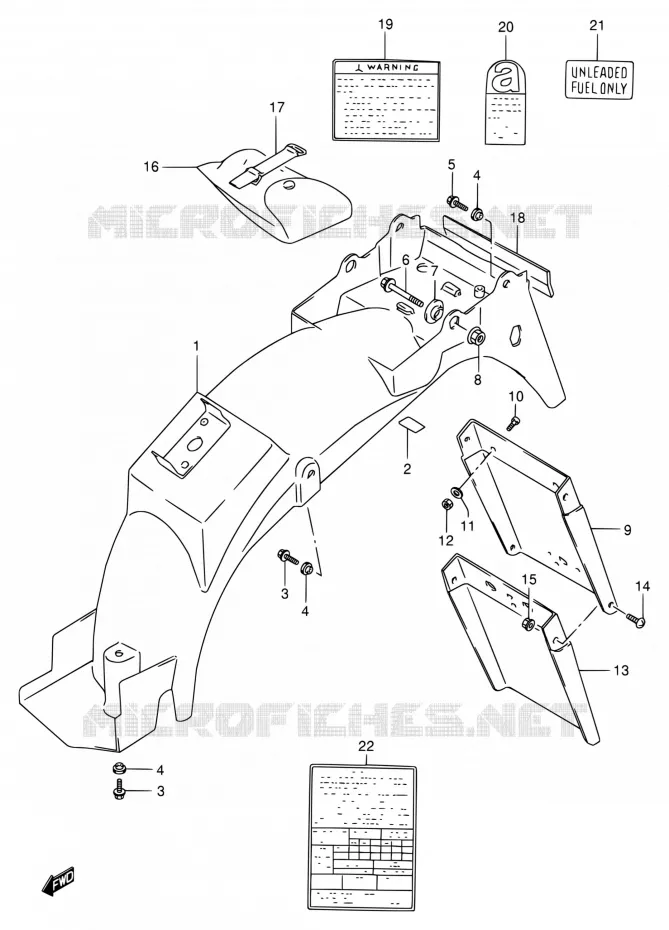 GARDE BOUE ARRIERE - AUTOCOLLANTS (MODELE L/M/N/P/R) Suzuki MOTO 800 VX 1990  VX800 L/VX800U L