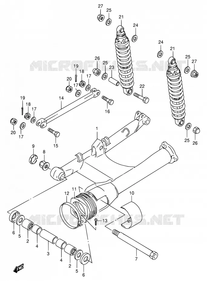 BRAS OSCILLANT ARRIERE (E01) Suzuki MOTO 800 VX 1992  VX800 N/VX800U N
