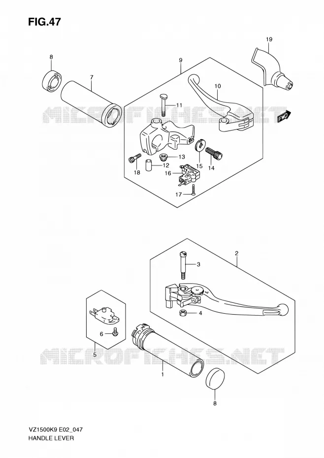 ENSEMBLE LEVIERS - POIGNEES Suzuki MOTO 1500 BOULEVARD 2010  VZ1500 L0 (E02,E19,E24)
