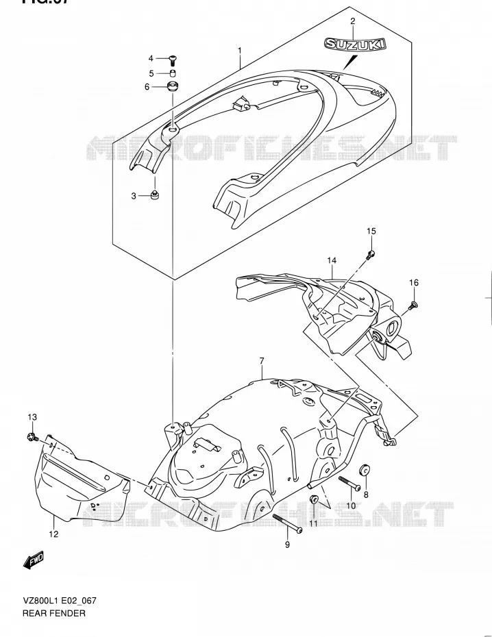 GARDE BOUE ARRIERE Suzuki MOTO 800 INTRUDER 2012  VZ800L1(E19)