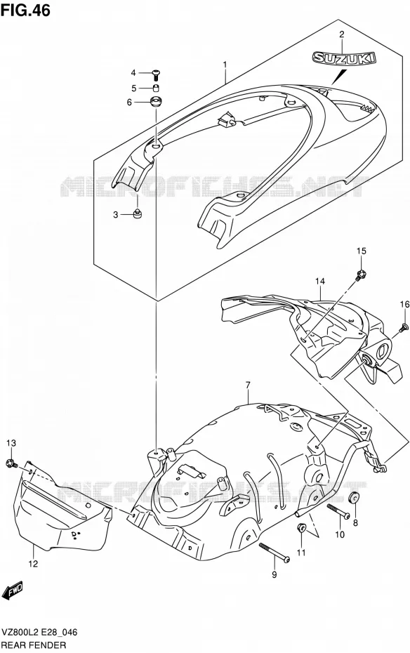 GARDE BOUE ARRIERE Suzuki MOTO 800 BOULEVARD 2012  VZ800L2(E03,E28,E33)