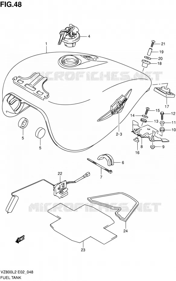 RESERVOIR D'ESSENCE (VZ800L2 E02) Suzuki MOTO 800 INTRUDER 2012  VZ800L2(E24)