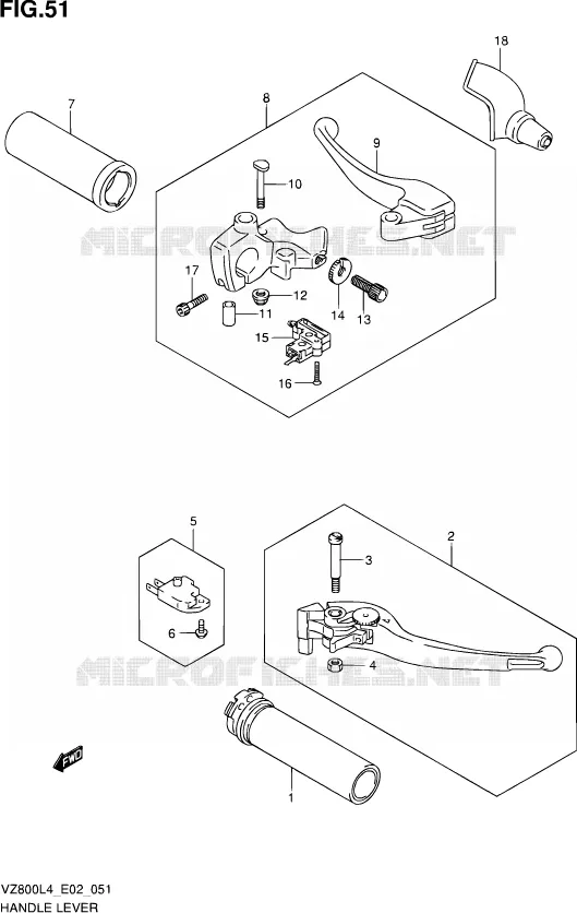ENSEMBLE LEVIERS - POIGNEES Suzuki MOTO 800 INTRUDER 2014  VZ800 L4 (E19)