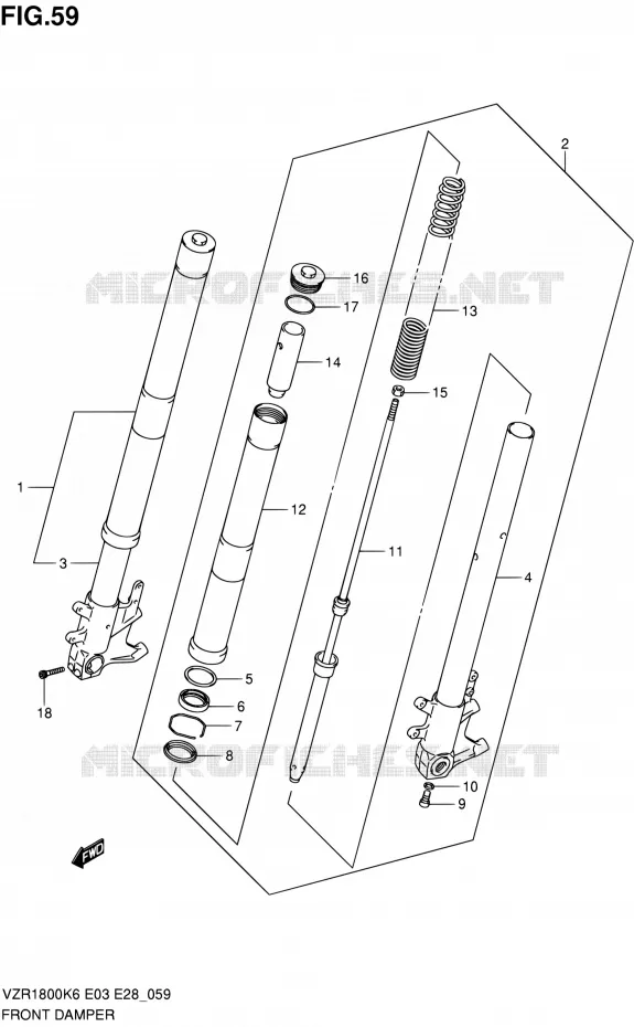 AMORTISSEUR AVANT (VZR1800K6/K7) Suzuki MOTO 1800 INTRUDER 2007  VZR1800 K7/VZR1800Z K7